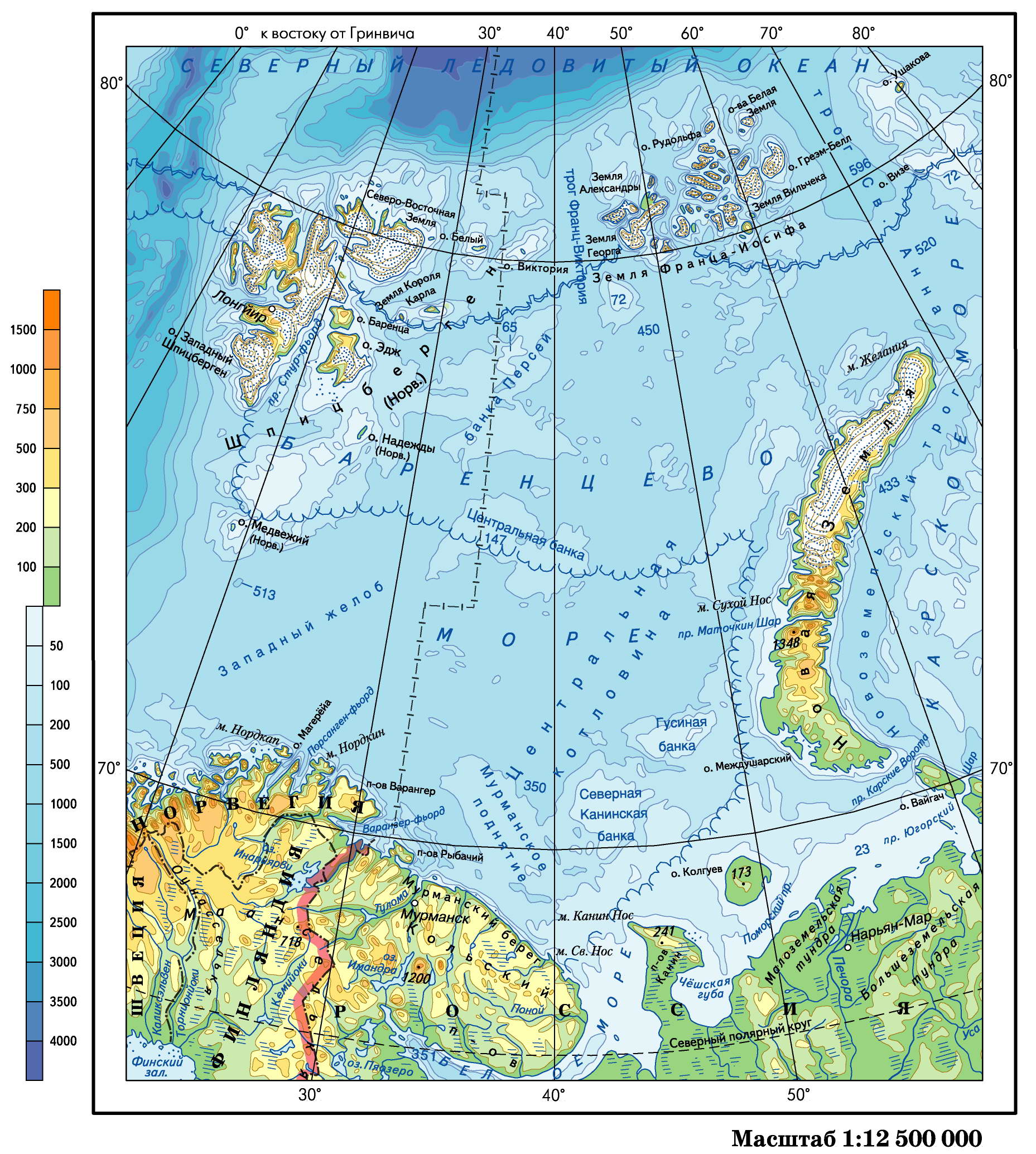 Physical map of the Barents Sea