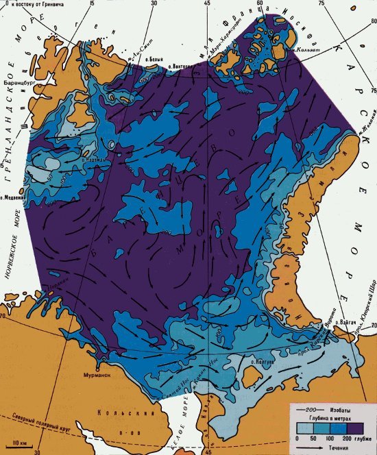 General scheme of currents in the Barents Sea
