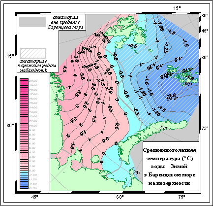 Average long-term surface water temperature in summer and winter