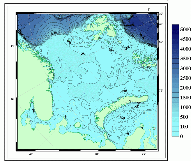 Bottom topography of the Barents Sea